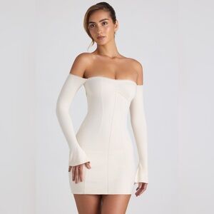 Oh Polly Modal Off-Shoulder Lace-Trim Mini Dress in Ivory
